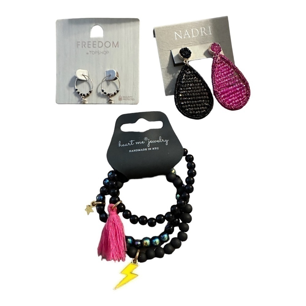 Witchy, Whimsical Earrings & Bracelets With An Edge Pink Black & Gold Nadri